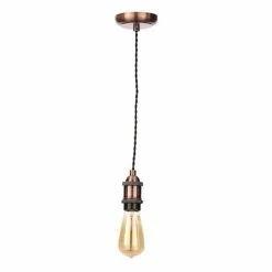 Revive Lighting Revive Antique Copper With Black Twisted Cable Pendant Light