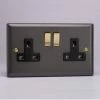 Revive Lighting Revive 2 Gang Switched Socket - Slate/Brass